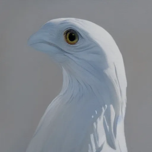 Prompt: closeup of a white crow, oil paint, extremely detailed