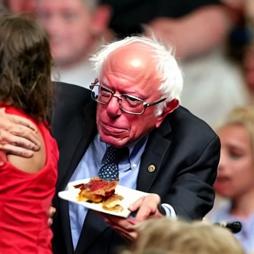 Image similar to bernie sanders stealing a piece of bacon