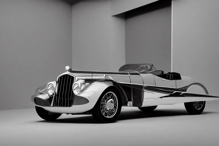 Image similar to single 2022 duesenberg concept, inside of a minimalist Tokyo garage, ektachrome photograph, volumetric lighting, f8 aperture, cinematic Eastman 5384 film