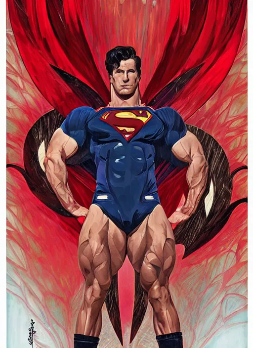 Image similar to symmetry! portrait of crossfit bodybuilder sprinter superman, red spike aura in motion, red and black costume, painted art by tsuyoshi nagano, greg rutkowski, artgerm, alphonse mucha, spike painting