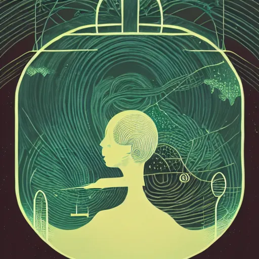 Image similar to a wandering mind, logo, simple white background victo ngai, kilian eng