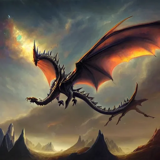 Image similar to giant dragon flying in the sky, epic fantasy style art, galaxy theme, by Greg Rutkowski, hearthstone style art, 99% artistic
