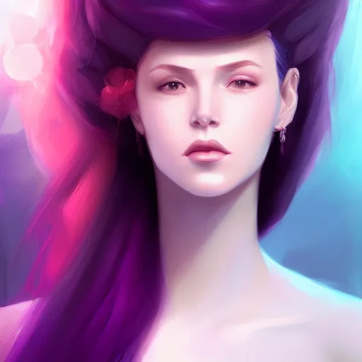 Image similar to a painting of a woman with purple hair, a character portrait by Charlie Bowater, cgsociety, fantasy art, digital painting, ilya kuvshinov, speedpainting