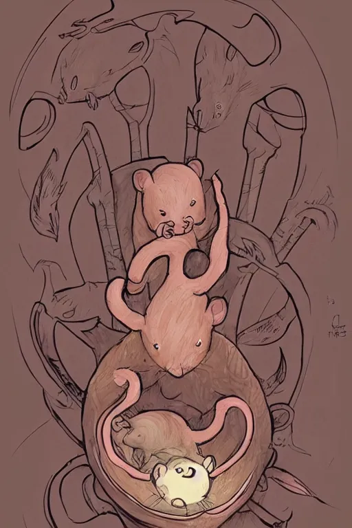 Prompt: womb of woman rat, sketch and art by jacqueline e, color by bo feng lin