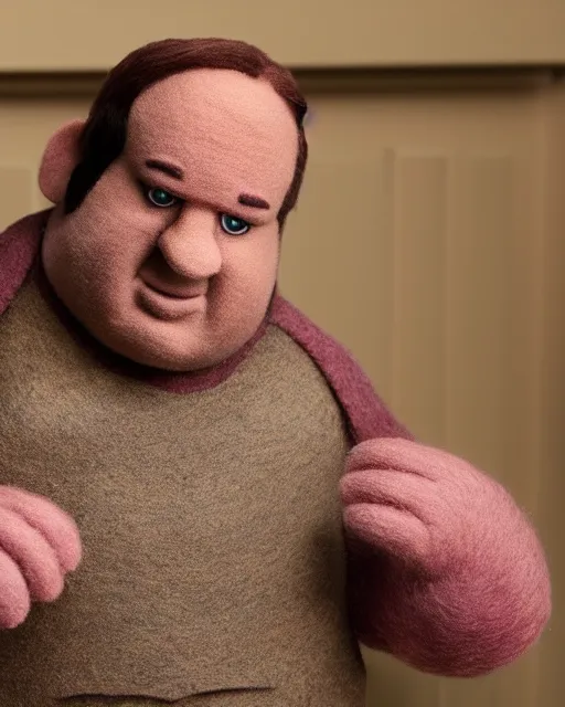 Image similar to kevin malone as a muppet. highly detailed felt. hyper real photo. 4 k.