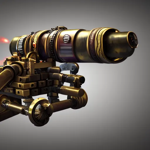 Prompt: a steampunk laser canon firing, octane render, highly detailed, trending on artstation,