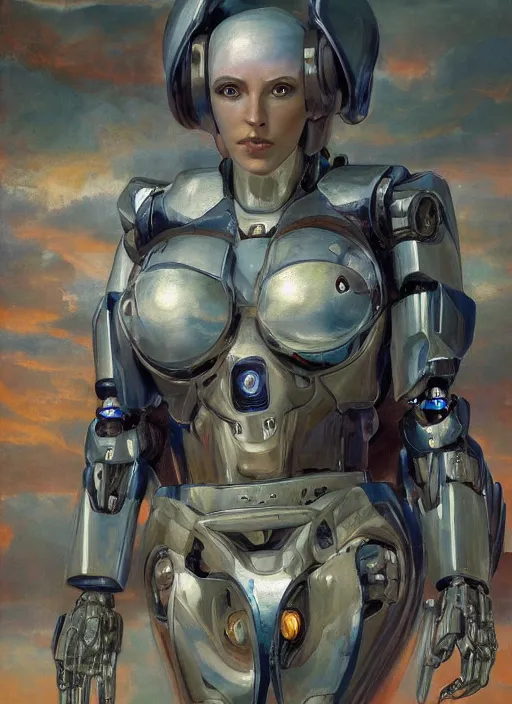 Prompt: biblical shy beautiful female mecha mage android robot casting spells, heavy eyes to the side, closeup, bright glowing veins, in clouds, sunset, portrait, by gerald brom, by mikhail vrubel, by peter elson, muted colors, extreme detail, reflections, trending on artstation, 8 k