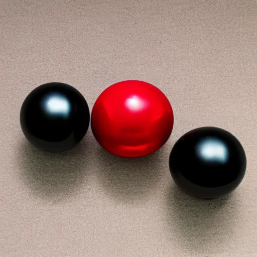 Prompt: onyx spheres on a red cube
