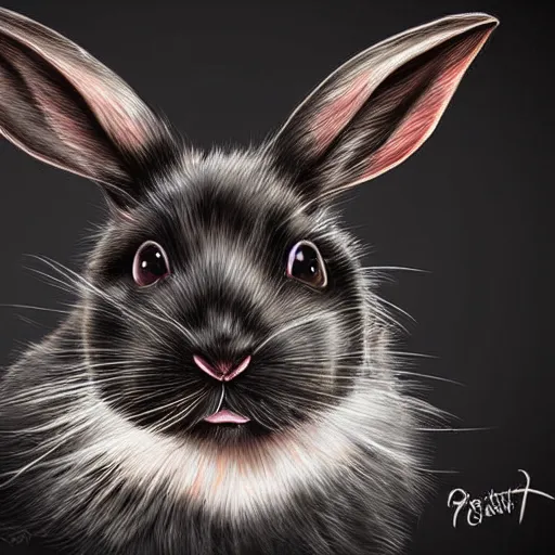 Image similar to fantasy cute black rabbit portrait, fantasy art, concept, art, computer art, high detail, 4 k