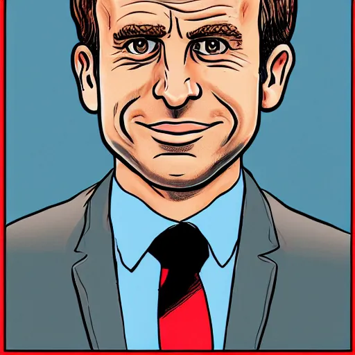 Prompt: portrait of emmanuel macron has a comic character