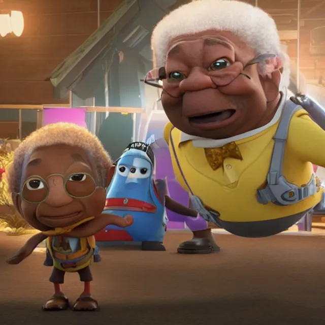 Prompt: morgan freeman as a pixar disney character from up 2 0 0 9 unreal engine octane render 3 d render photorealistic