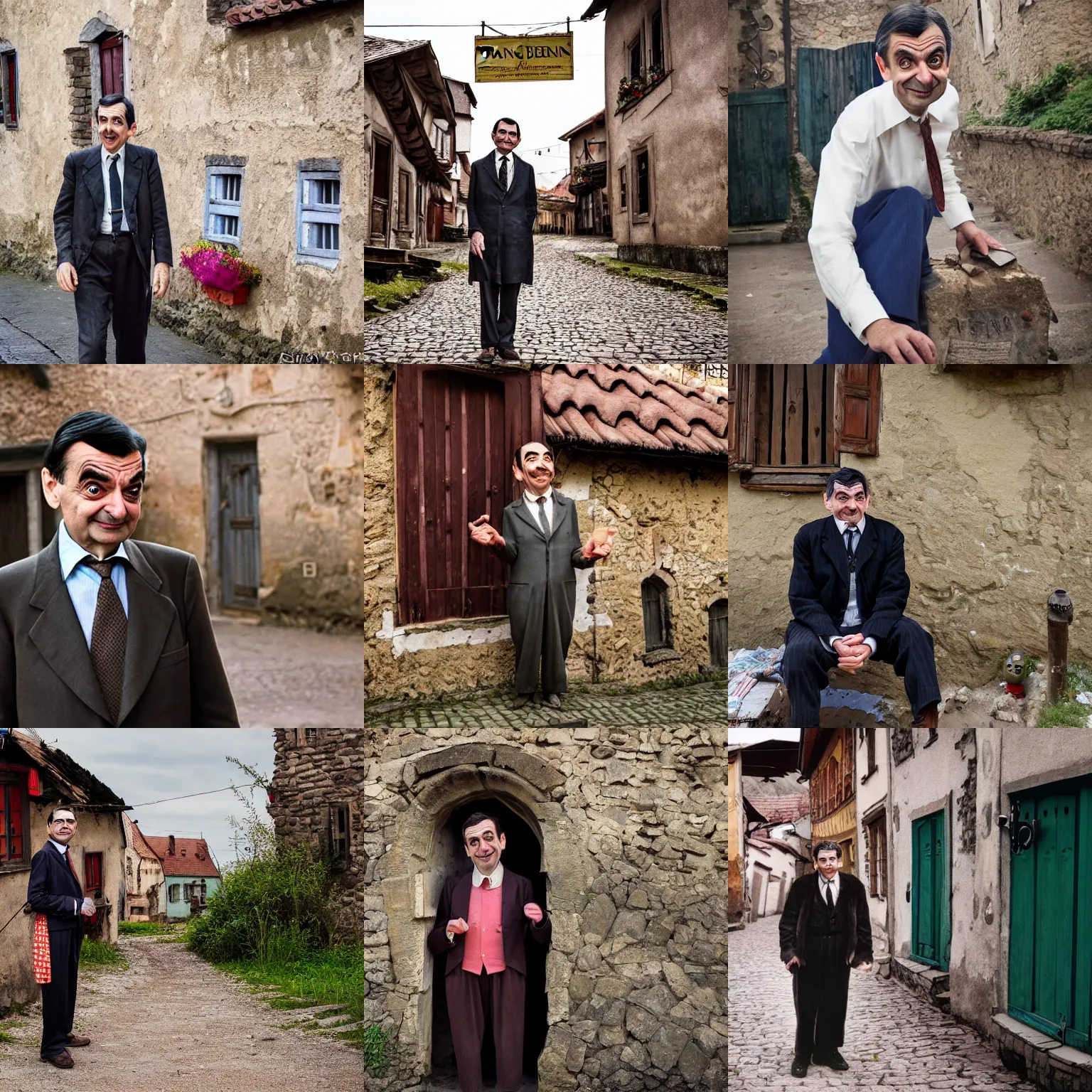 Prompt: mr bean in a transylvanian village, award winning photo, 8 k