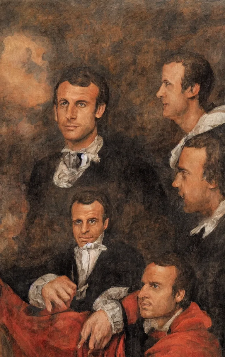 Image similar to portrait of emmanuel macron is catching fire, renaissance protrait