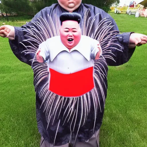 Image similar to fireworks that look like a screaming kim jong un doll