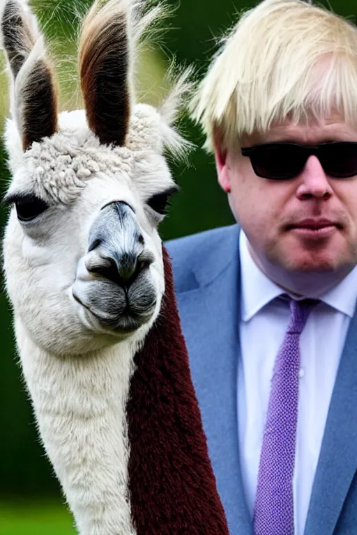 Prompt: A llama with the features of Boris Johnson