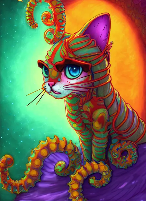 Prompt: cat seahorse fursona wearing headphones, autistic bisexual graphic designer, long haired attractive androgynous coherent detailed character design, weirdcore voidpunk digital art by delphin enjolras, cory loftis leonetto cappiello, louis wain, furaffinity, cgsociety, trending on deviantart