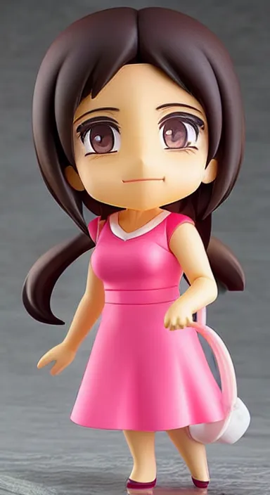 Image similar to leni robredo, an anime nendoroid of leni robredo in pink dress, figurine, detailed product photo, pink dress