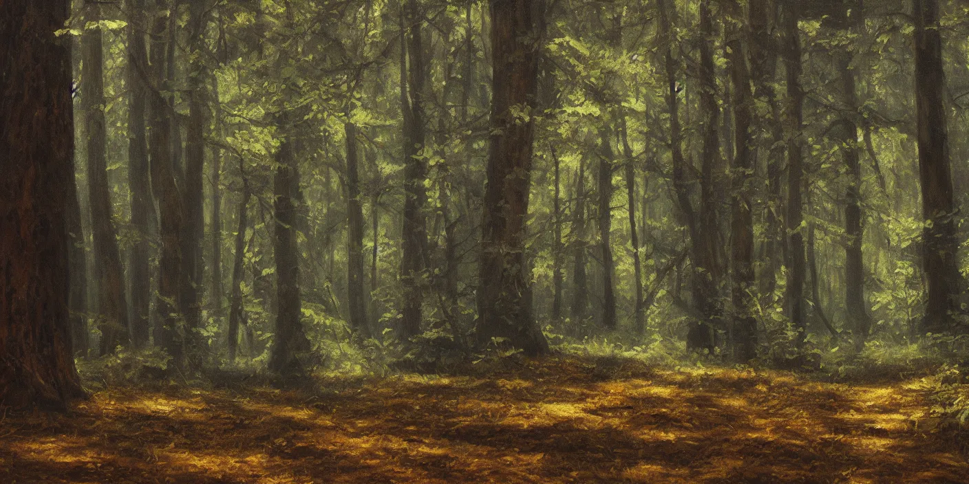 Image similar to a forest, cinematic lighting, detailed oil painting, hyperrealistic, 8k