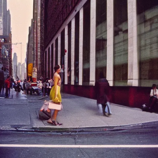 Image similar to street photography in new york, 1 9 6 0 s, ektachrome, featured on flickr, photographed on expired film