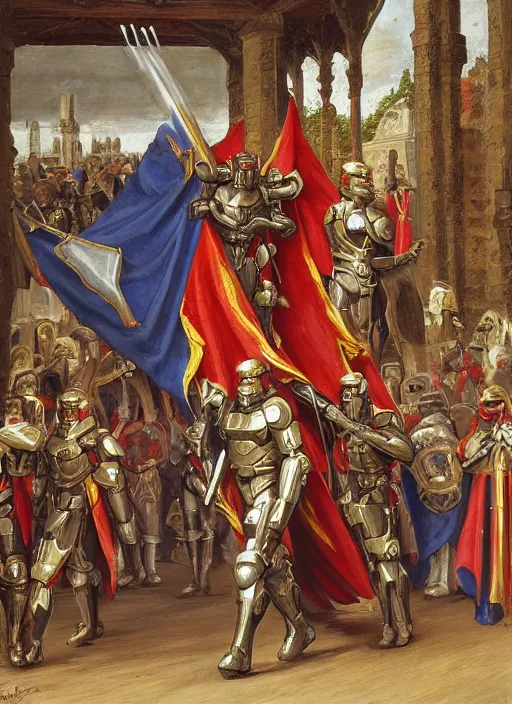 Prompt: halo master chief in a medieval royal procession by guillaume seignac