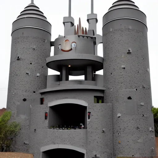 Image similar to photo a modern metal castle with rocket launchers on the roof