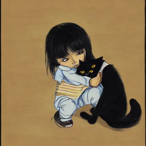 Image similar to a child attempts to hold an extremely angry cat, lowbrow painting by 奈 良 美 智