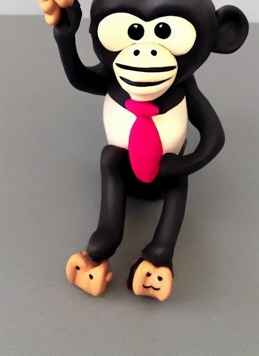 Image similar to monkey cartoon character with tie, 3 d clay figure, kawaii, big eyes