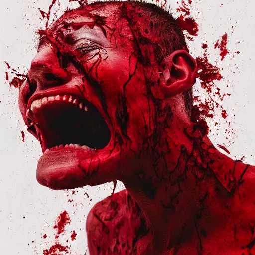 Image similar to photo of generic human face becoming part blood tree screaming in pain