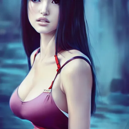 Image similar to a beautiful young japanese natalie portman alluring gravure model, wearing elaborate designer tank top, by akira toriyama and wlop and ilya kuvshinov and artgerm and, aesthetic, gorgeous, stunning, alluring, attractive, artstation, deviantart, pinterest, digital art