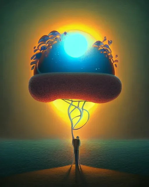 Prompt: yabayaba oobigoogi, a surrealist painting by naoto hattori, sunset, by beeple, symmetry, by makoto shinkai and lois van baarle, trending on deviantart, pop surrealism, groovy, whimsical