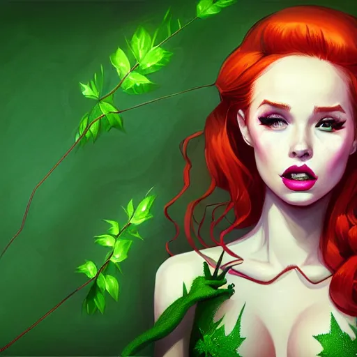 Image similar to portrait of Madelaine Petsch as Poison Ivy, art by lois van baarle and loish and ross tran and rossdraws and sam yang and samdoesarts and artgerm, middle shot, digital art, highly detailed, intricate, sharp focus, Trending on Artstation HQ, deviantart, unreal engine 5, 4K UHD image