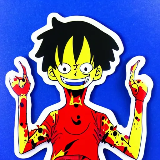 Image similar to die cut sticker, luffy is joyboy, splatter paint on paper