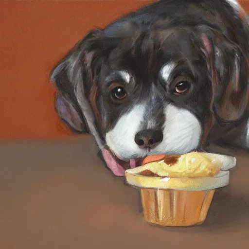 Image similar to painting of a dog eating ice cream