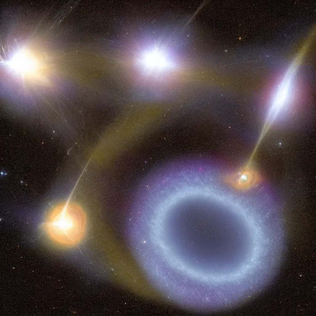 Prompt: gravitational lensing of a pulsar | james webb telescope, deep space, hyper detailed