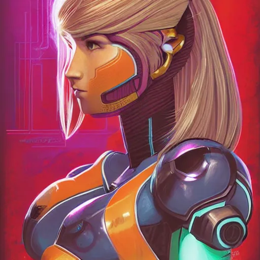 Prompt: portrait of beautiful Samus Aran, League of Legend illustration by Sachin Teng