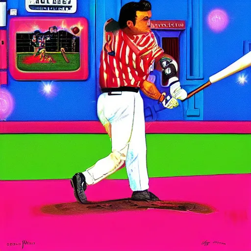 Image similar to Julio Rodríguez hitting a home run, 4k, by Lisa Frank