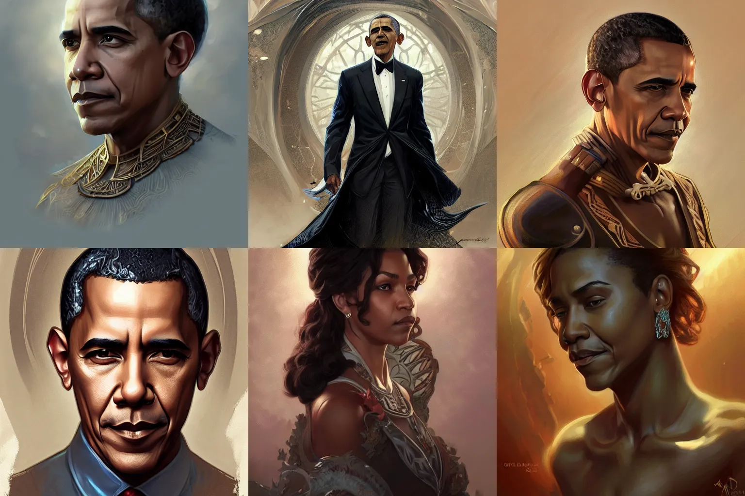 Prompt: Barack Obama, D&D, fantasy, intricate, elegant, highly detailed, digital painting, artstation, concept art, smooth, sharp focus, illustration, art by artgerm and greg rutkowski and alphonse mucha