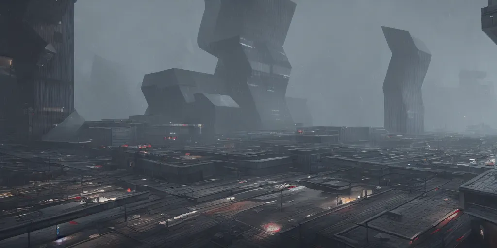 Prompt: dreary dark grey dystopia ruled by nintendo, brutalist, totalitarian architecture, gaming, mario, fun, oppression, artstation 8 k octane engine unreal engine professional art