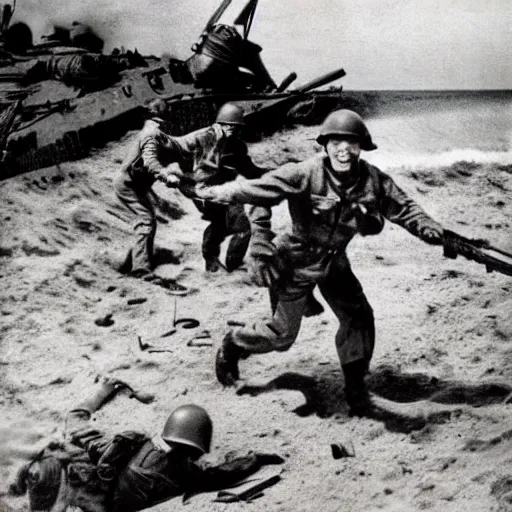 Image similar to ww 2 realistic photo in color beach landing, battle on the beach, blood