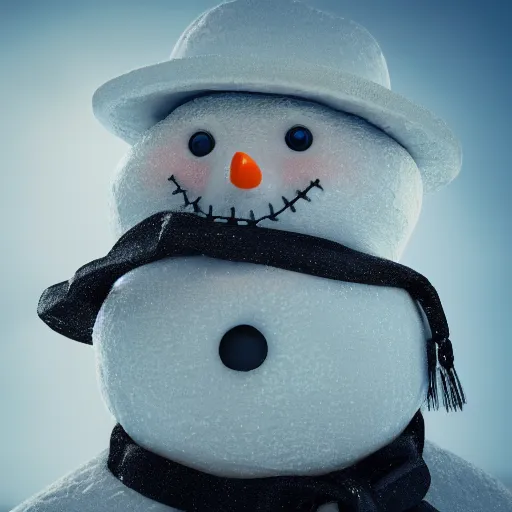 Image similar to a highly detailed humanoid snowman in business suit with black eyes and mouth, no nose, hyperrealism, professional, octane render, digital art