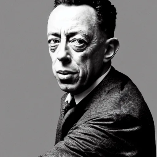 8k black and white photograph portrait of Albert Camus