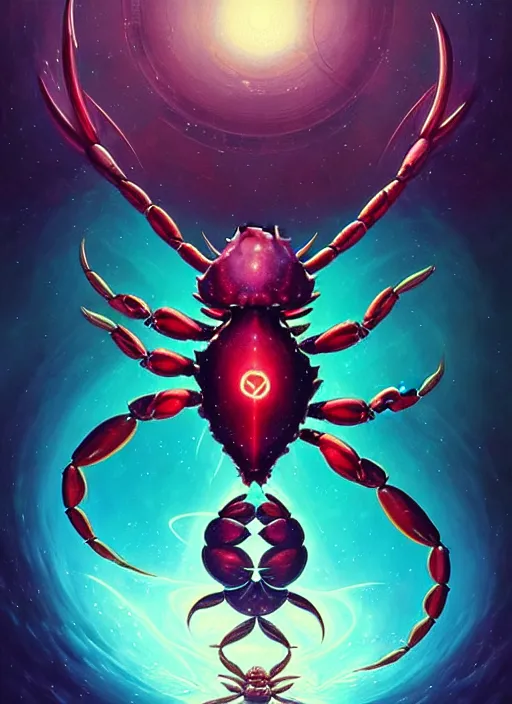 Image similar to symmetry!! cancer the crab!!!! highly detailed, high contrast, light reflection, trippy, nebula, trending on art station by artgem, by peter mohrbacher, by wlop, by ruan jia