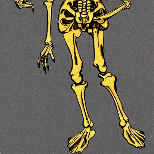 Prompt: skeleton wearing gold gain concept art