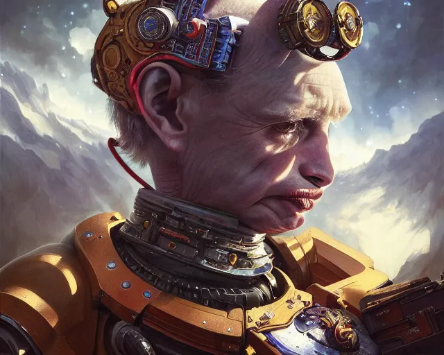 Image similar to photography of stephen hawking!!!, deep focus, warhammer 4 0 k, d & d, fantasy, intricate, elegant, highly detailed, digital painting, artstation, concept art, matte, sharp focus, illustration, hearthstone, art by artgerm and greg rutkowski and alphonse mucha