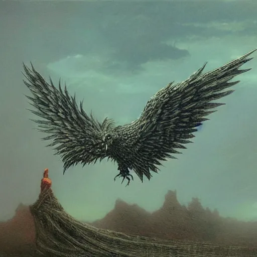 Image similar to griffon knight concept, beksinski