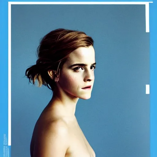 Image similar to emma watson, goddess venus, beautiful natural light, blue hour, by annie leibowitz