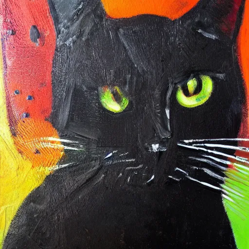 Image similar to abstract expressionism oil painting of a black cat