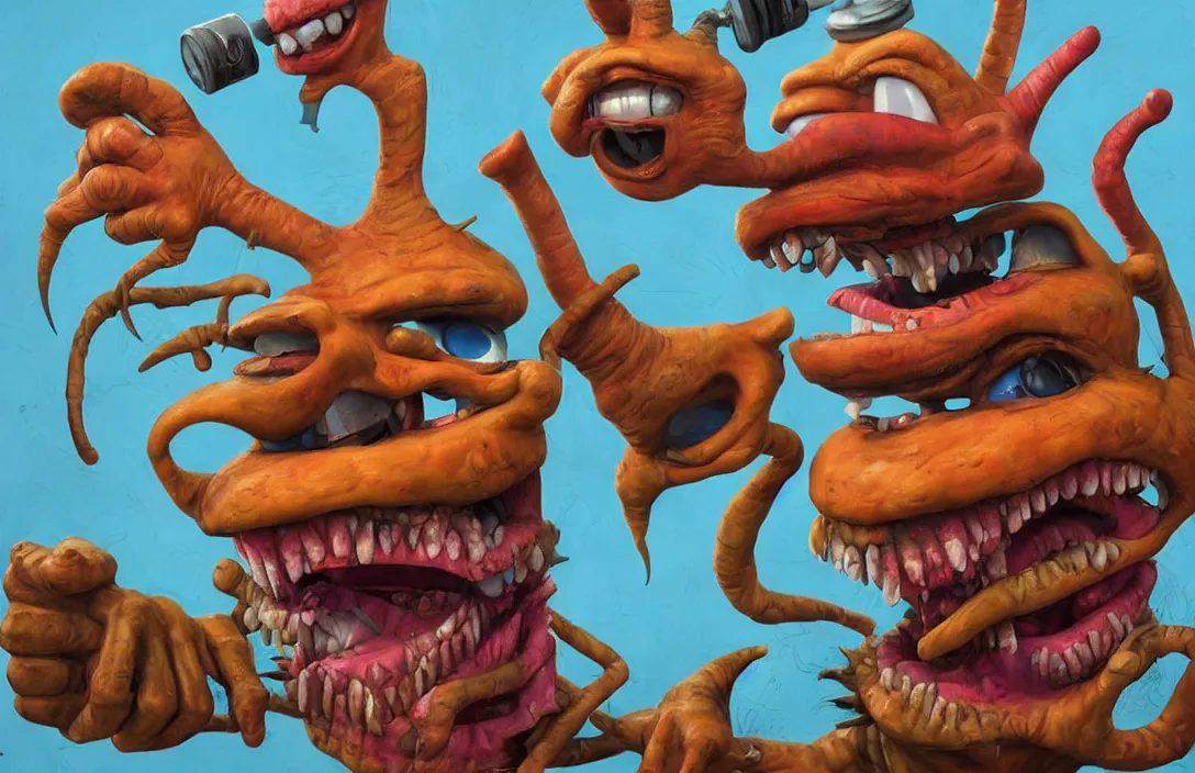 Image similar to an ultra fine detailed painting of an aaahh!!! real monsters taxi driver by james gurney, featured on zbrush central, sots art, behance hd, reimagined by industrial light and magic