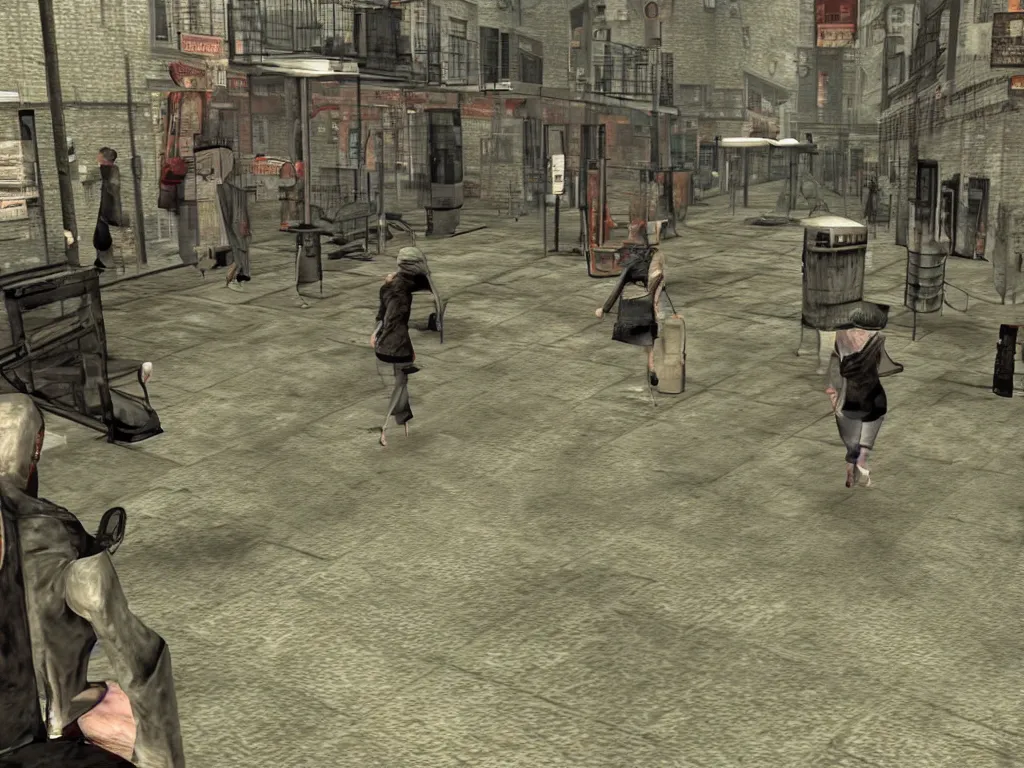 Prompt: Silent Hill PS2 town streets