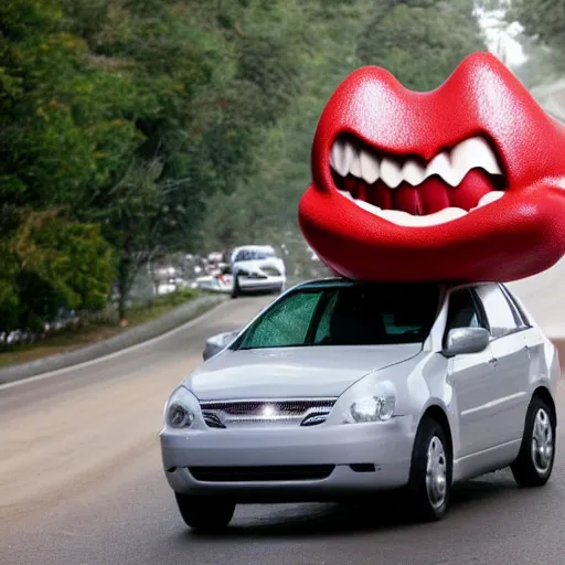 Image similar to car with a mouth eating a human